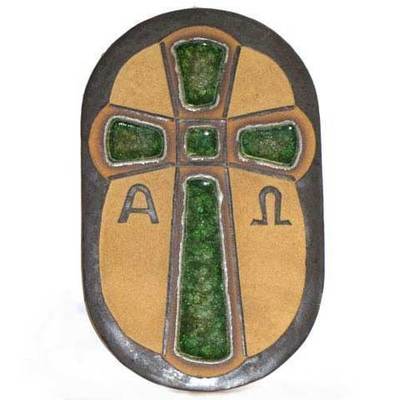 Cruz de la victoria ceramica con esmaltes y cristal