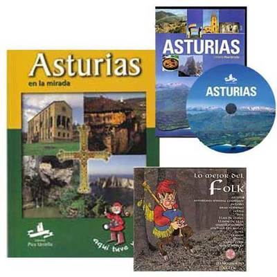 Paquete con un libro, un disco y un dvd sobre Asturias