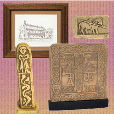 Cuadro carboncillo, Cruz Alfonso III sobremesa, Barrote Lillo y relieve Lillo sobremesa 