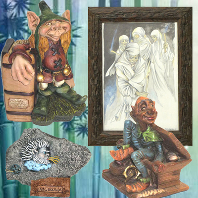 Cuadro  Guaxa, Duende libro, Trasgu masera y Piedra nuberu 
