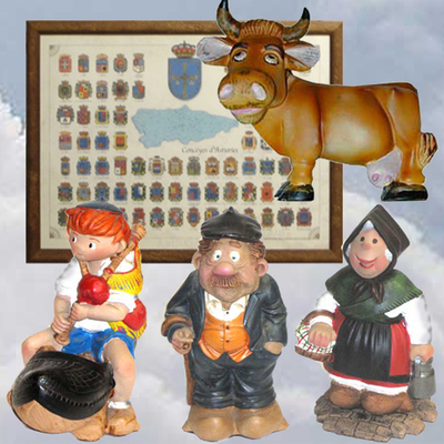 Cuadro escudos de los concejos, figuras comic Pinin