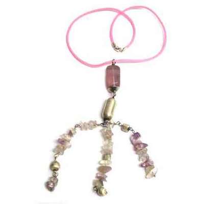 Gargantilla plata y cuarzo rosa con cordón Gargantilla plata y cuarzo rosa con cordón