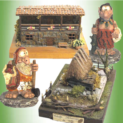 Casa y Teito de piedra con figuras celtas