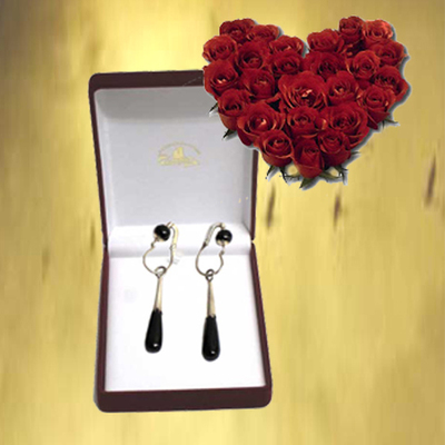 Pendientes plata y azabache colgar - lagrima