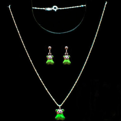 Conjuntos gargantilla/pendientes plata y esmalte verde -ositos 