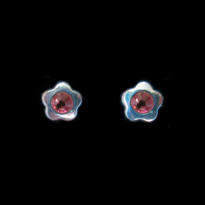Pendientes plata presion circonita flor color rosa Pendientes plata presion circonita flor color rosa