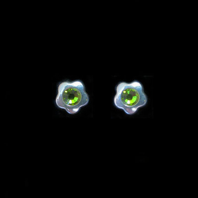 Pendientes plata presion circonita flor color verde Pendientes plata presion circonita flor color verde
