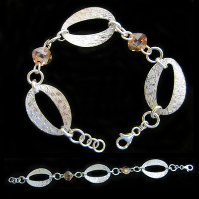 Pulsera plata 3 argollas con piedras naturales color champagne Pulsera plata 3 argollas con piedras naturales color champagne