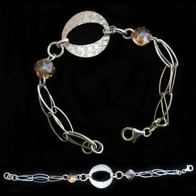 Pulsera plata y una argolla con cadena diseño y piedras naturales color campagne Pulsera plata y una argolla con cadena diseño y piedras naturales color campagne