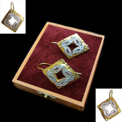 Pendientes colgar plata bañada en oro con circonitas Pendientes colgar plata bañada en oro con circonitas