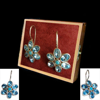 Pendientes plata colgar margaritas con piedras naturales color azul Pendientes plata colgar margaritas con piedras naturales color azul