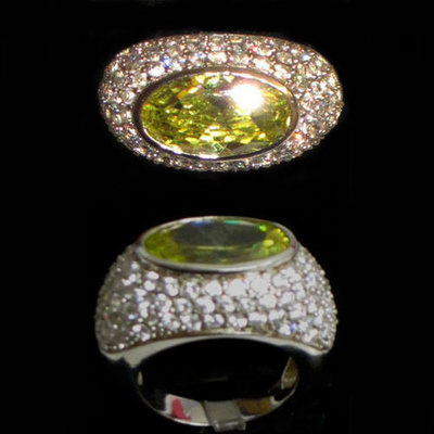 Anillo plata diseño con circonitas y piedra natural color verde Anillo plata diseño con circonitas y piedra natural color verde