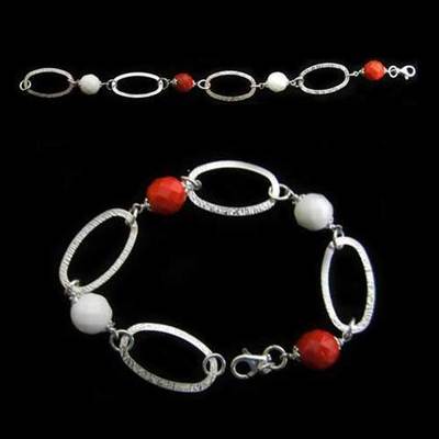 Pulsera plata bola facetada blanca y roja Pulsera plata bola facetada blanca y roja