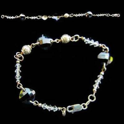 Pulsera plata bola facetada negra y cristal Pulsera plata bola facetada negra y cristal