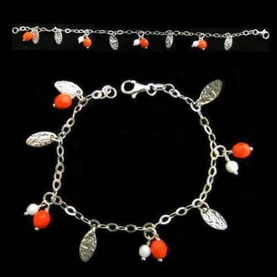 Pulseras plata con piedras naturales rojas y blancas Pulseras plata con piedras naturales rojas y blancas