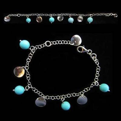 Pulsera plata bolas redondas azules Pulsera plata bolas redondas azules