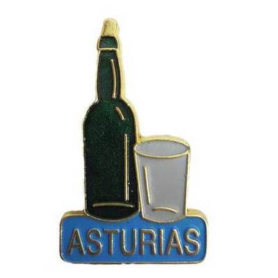 Imán metal botella y vaso de sidra dorado