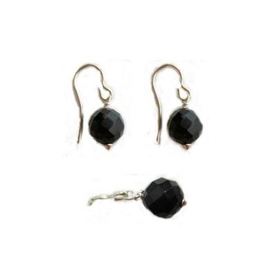 Pendientes plata y azabache colgar hippy - bolas facetadas