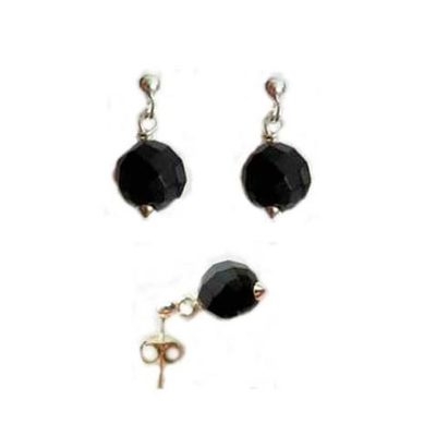 Pendientes plata y azabache presion/colgar bolas facetadas