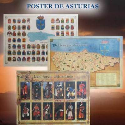 Poster Reyes, Escudos y Mapa de Asturias