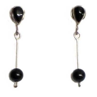 Pendientes plata y azabache presión/colgar bola