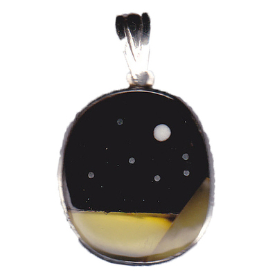 Colgante plata, azabache y marfil.