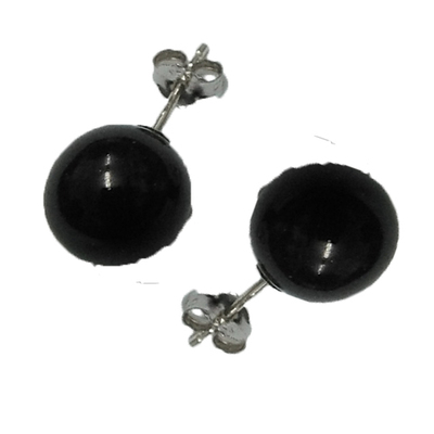 Pendientes plata y azabache bola