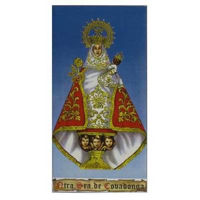 Azulejo Virgen Covadonga fondo azul pequeño