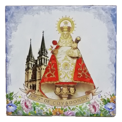 Azulejo Virgen de Covadonga  con Basílica 14 x 14 cm.