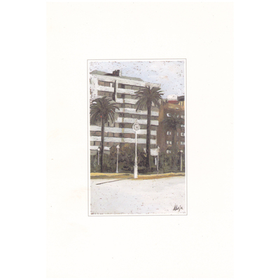 Oleo sobre tabla Jardines de la Reina Gijón