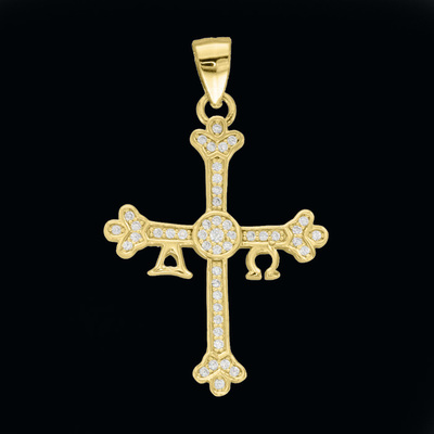 Cruz de la Victoria Baño chapado en oro circonitas blancas
