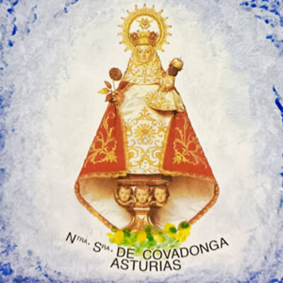 Azulejo Virgen Covadonga pequeño 10 x 10 Azul