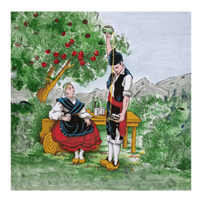 Azulejo pareja asturianos con escanciando