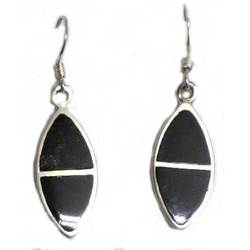  Pendientes plata y azabache colgar - ovalo