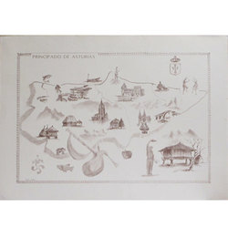  Mapa carboncillo Asturias con motivos tradicionales 