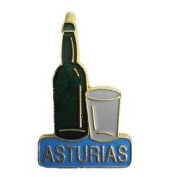 Imán metal botella y vaso de sidra dorado