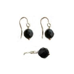 Pendientes plata y azabache colgar hippy - bolas facetadas