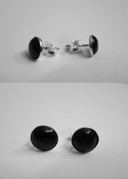 Pendientes plata y azabache presión lisos 