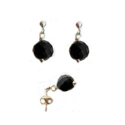 Pendientes plata y azabache presion/colgar bolas facetadas