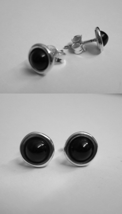 Pendiente plata y azabache bola lisos 8mm diametro